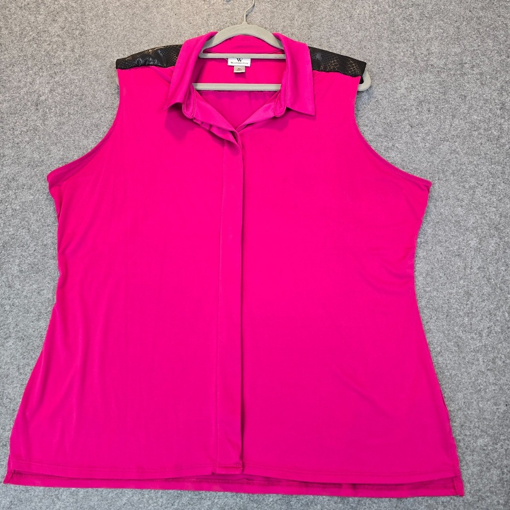Worthington Button Up Shirt Womens XL Pink Sleeveless Streetwear Side Slit